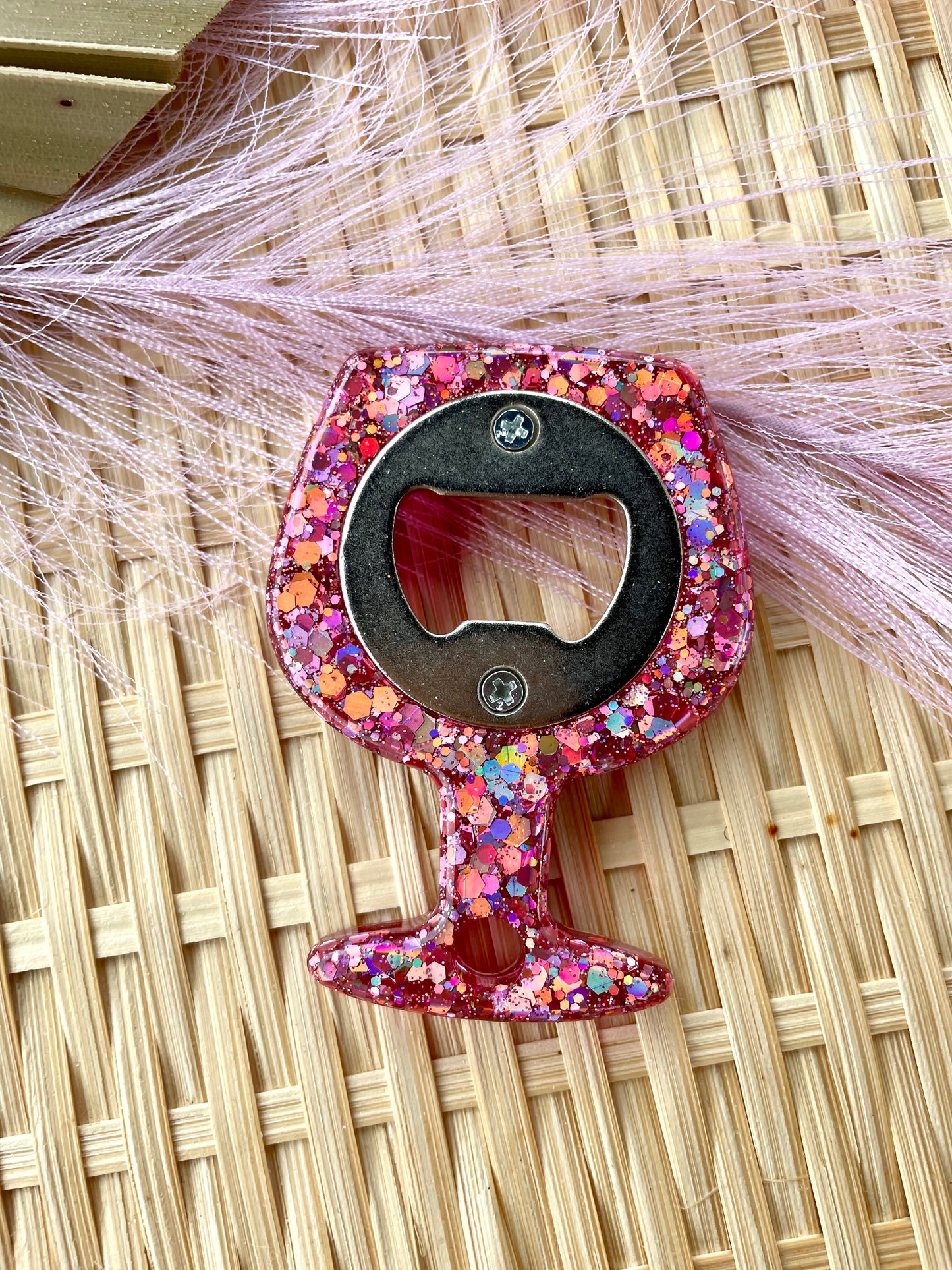 Bottle Opener Handmade Pink Glitter