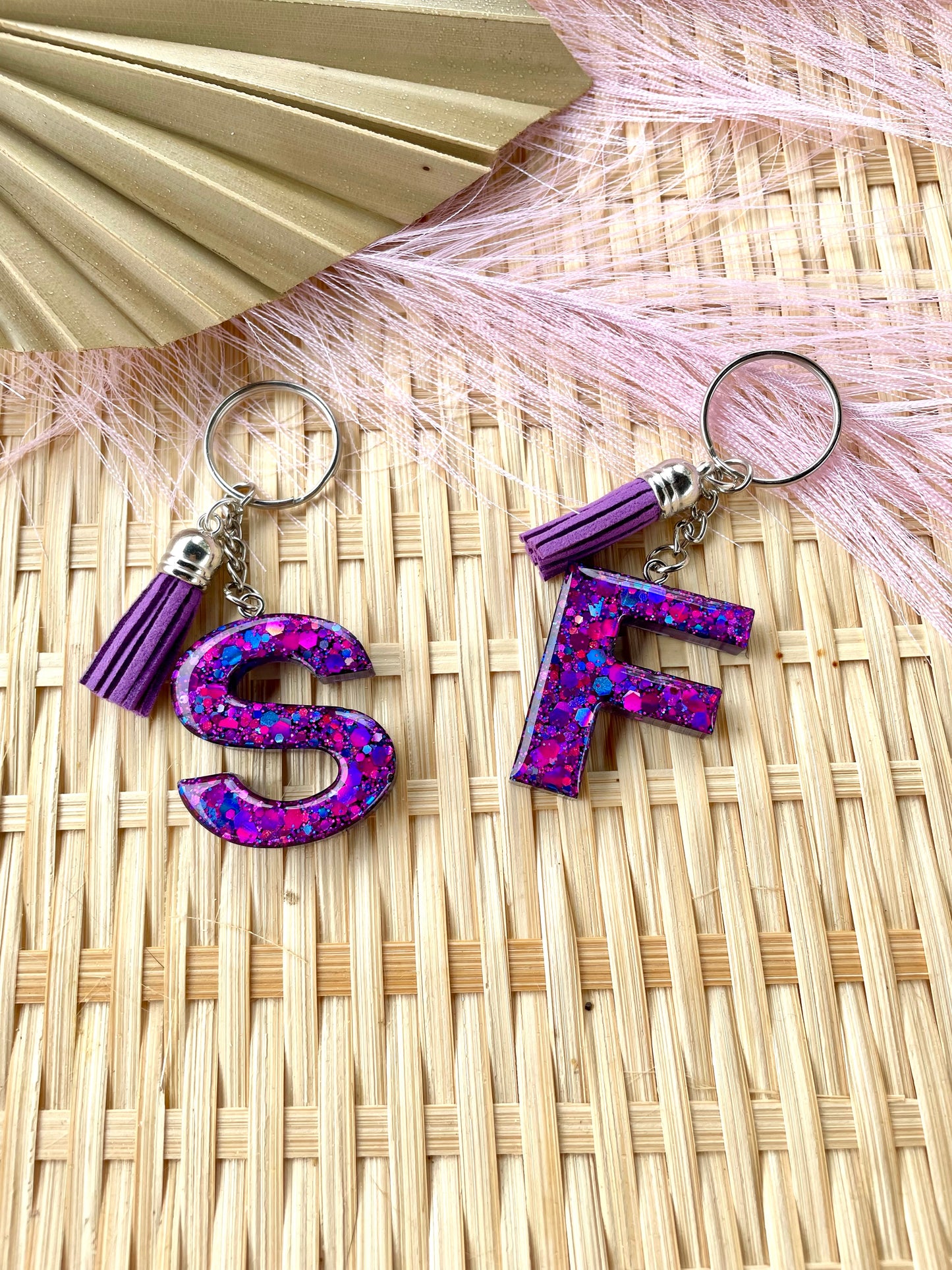 Initial Keychain Purple Glitter Keyring