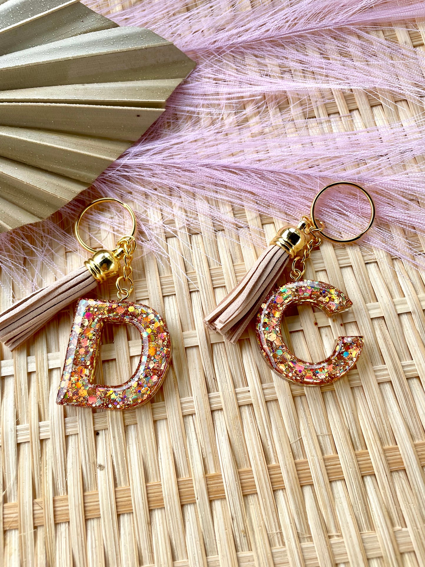 Initial Keychain Gold Glitter Keyring