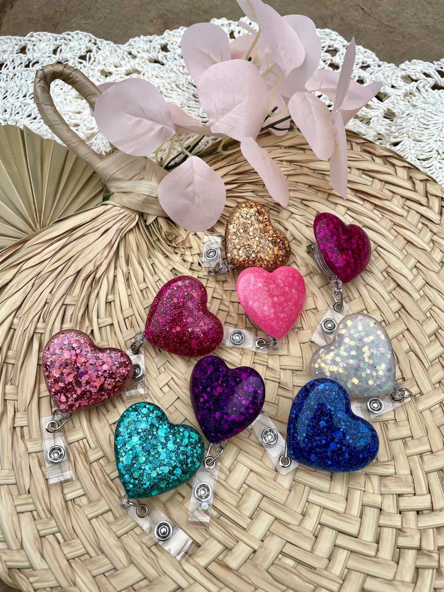Glitter Badge Reels. ID Holder with clip.
