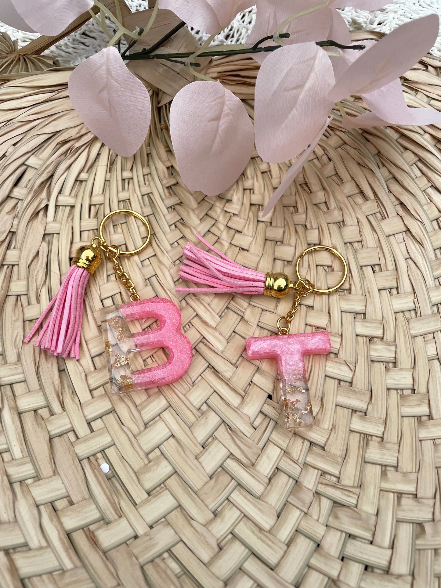 Initial Keychain Pink Keyring