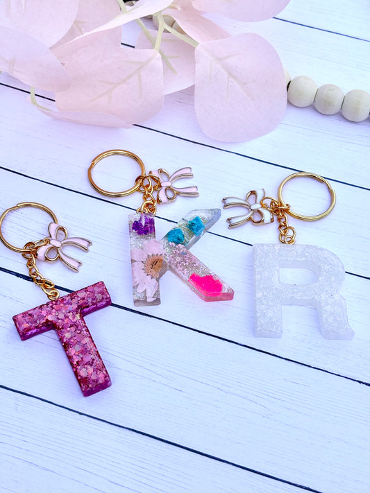 Bag Charm Initial Keychain Pink Glitter Keyring