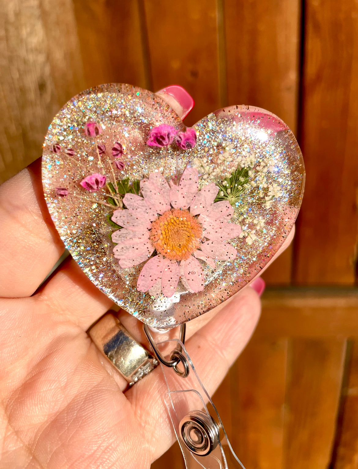 Badge Reel Flower Retractible Badge Holder Pinki