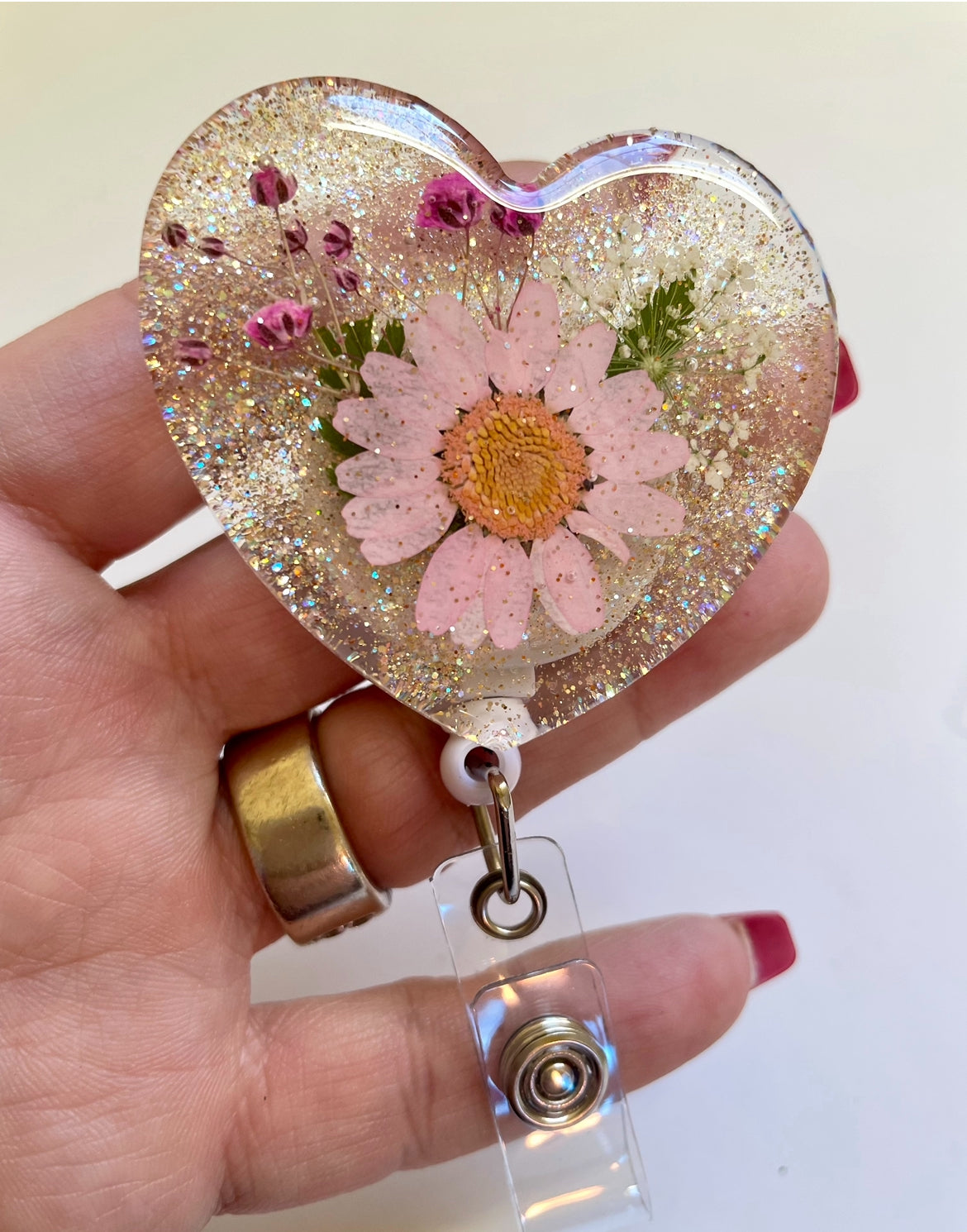 Badge Reel Flower Retractible Badge Holder Pinki