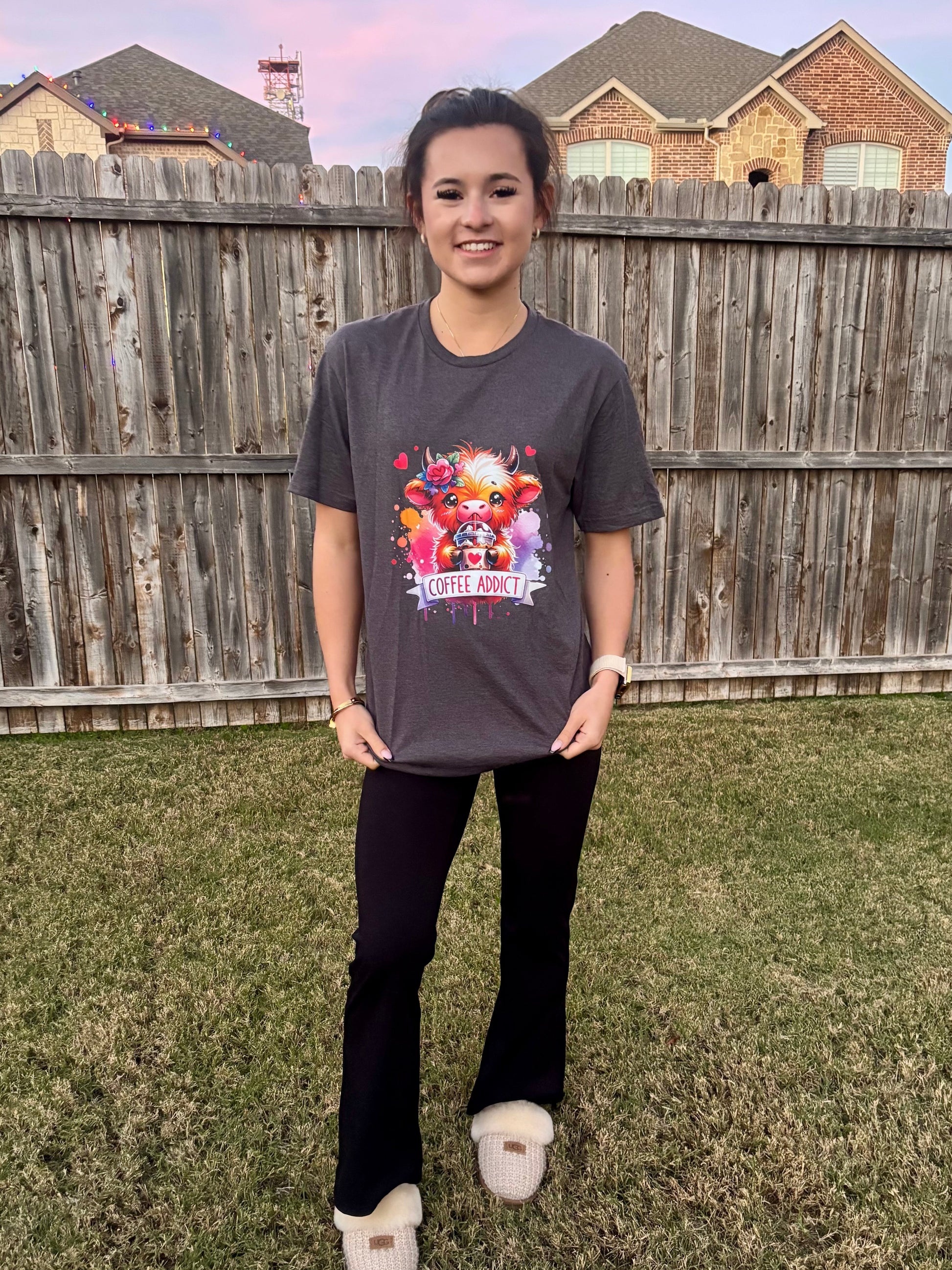 Coffee and highland cow womens graphic tee
