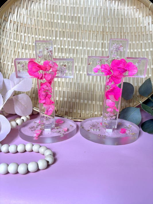 Handmade Cross with Pink Dried Flowers