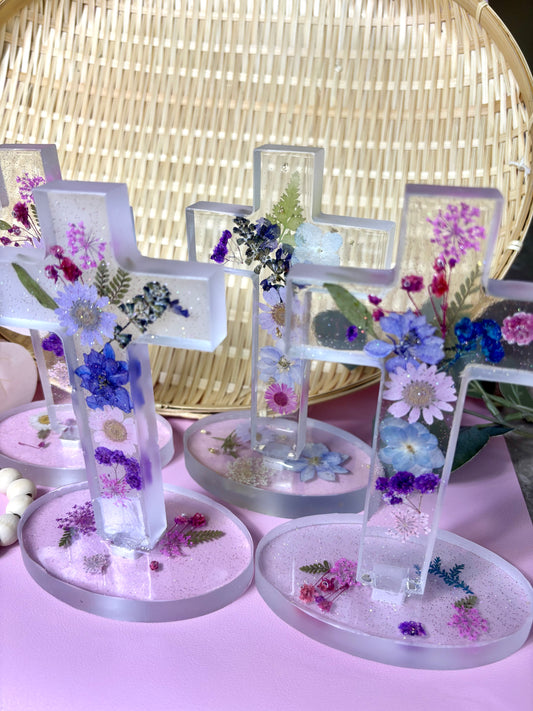 Handmade Cross with Purple Dried Flowers