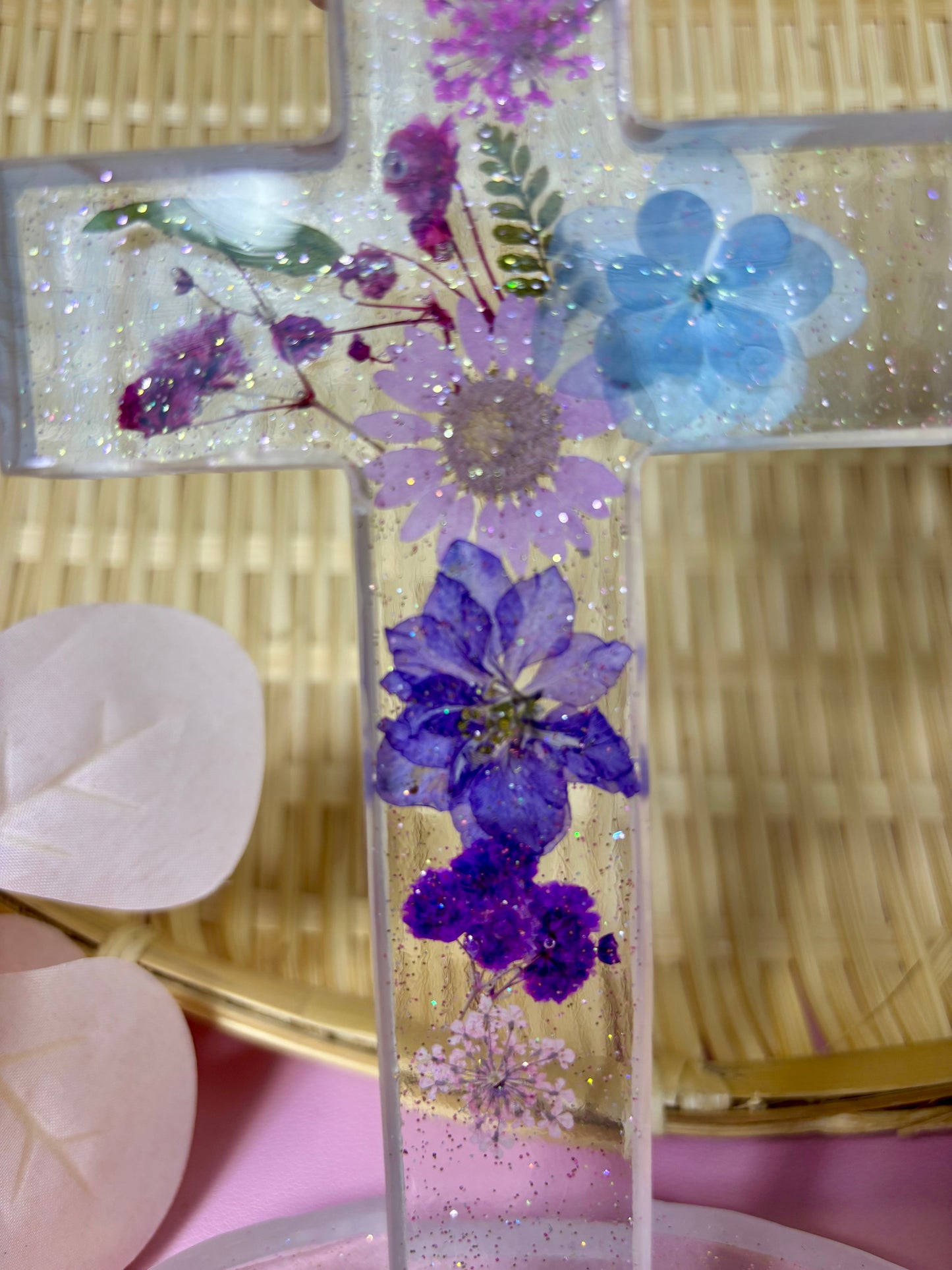 Handmade Cross with Purple Dried Flowers
