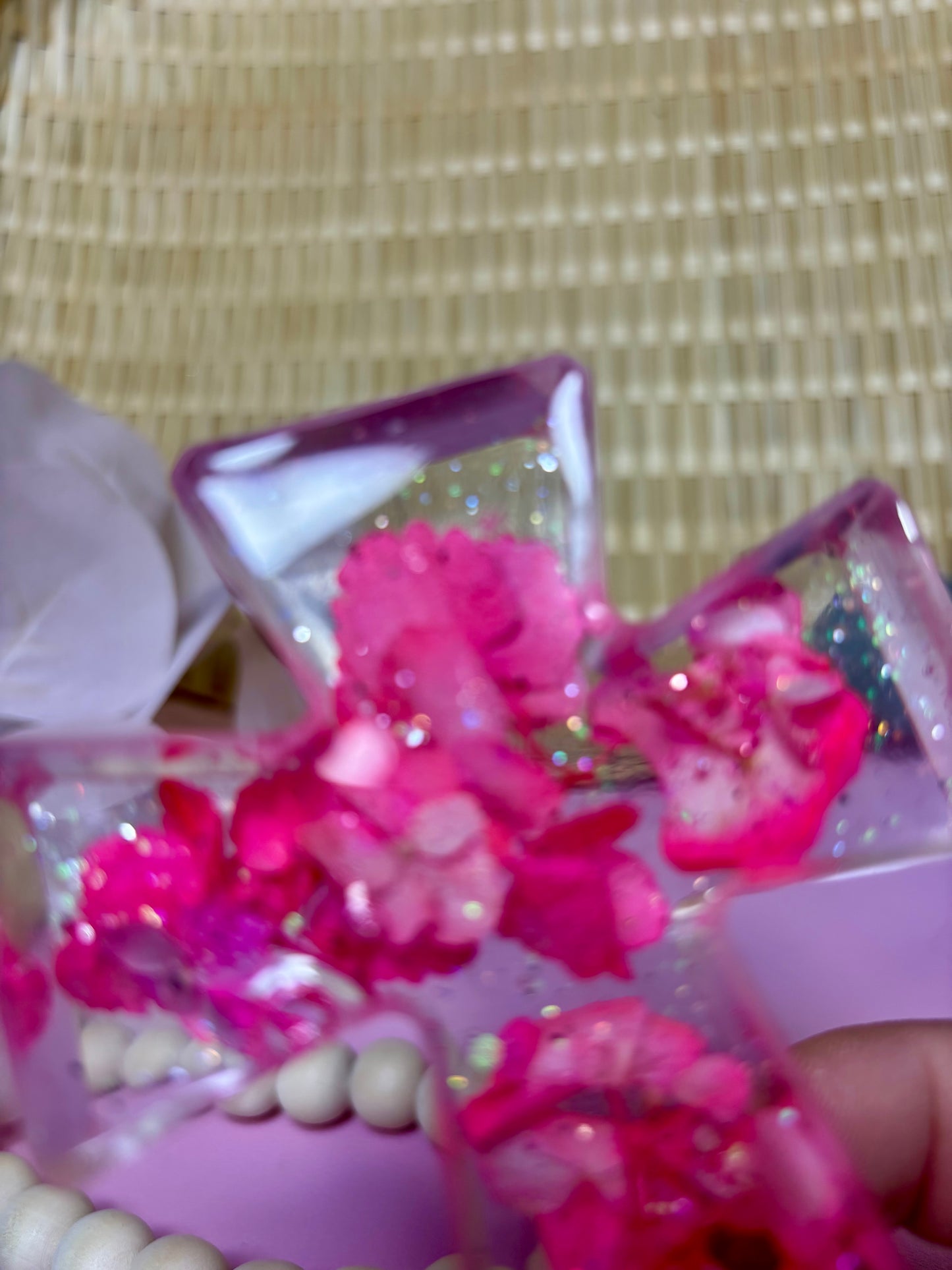 Handmade Cross with Pink Dried Flowers Small
