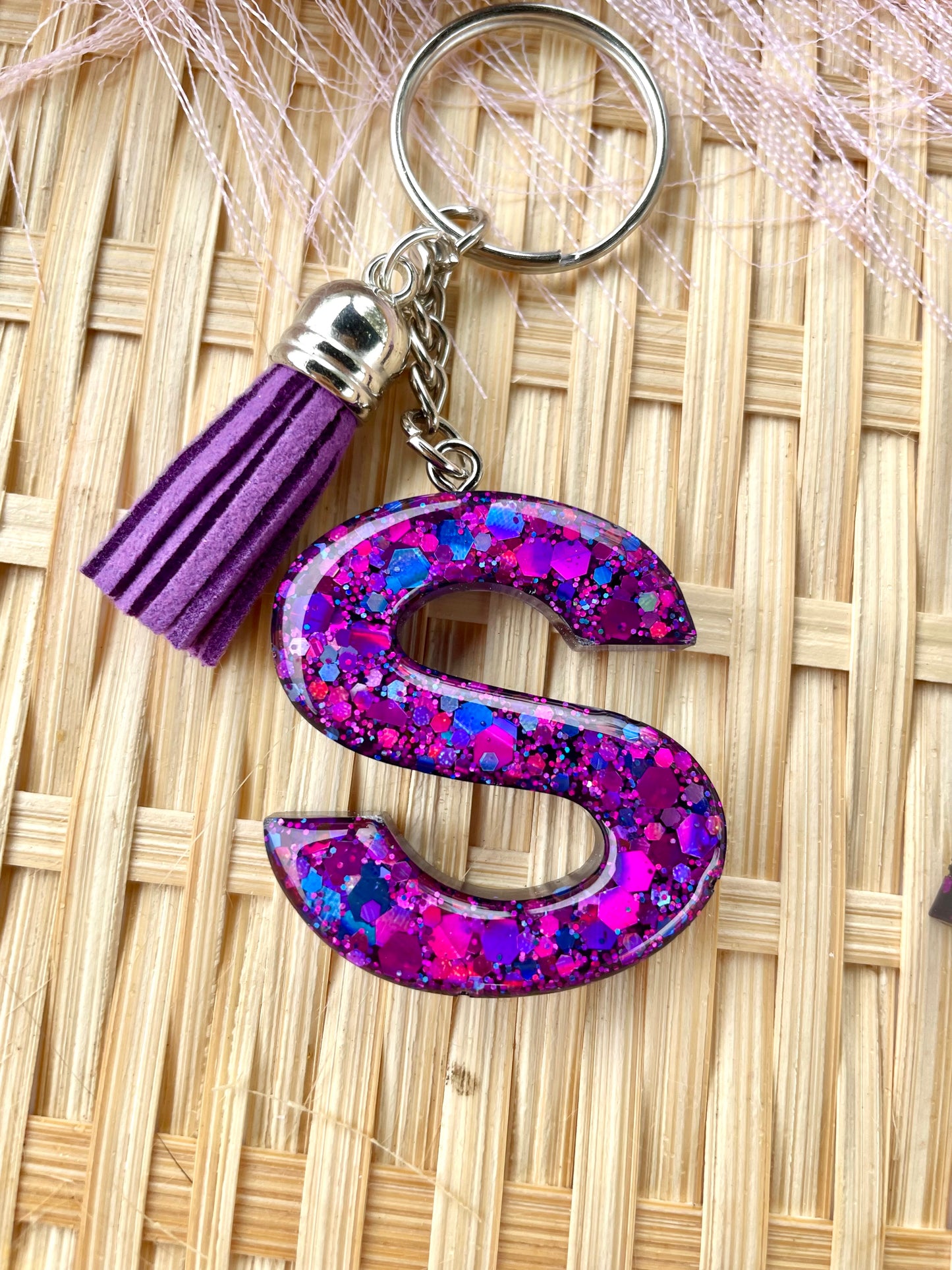 Initial Keychain Purple Glitter Keyring