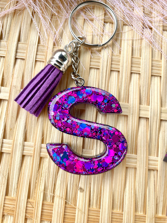Initial Keychain Purple Glitter Keyring