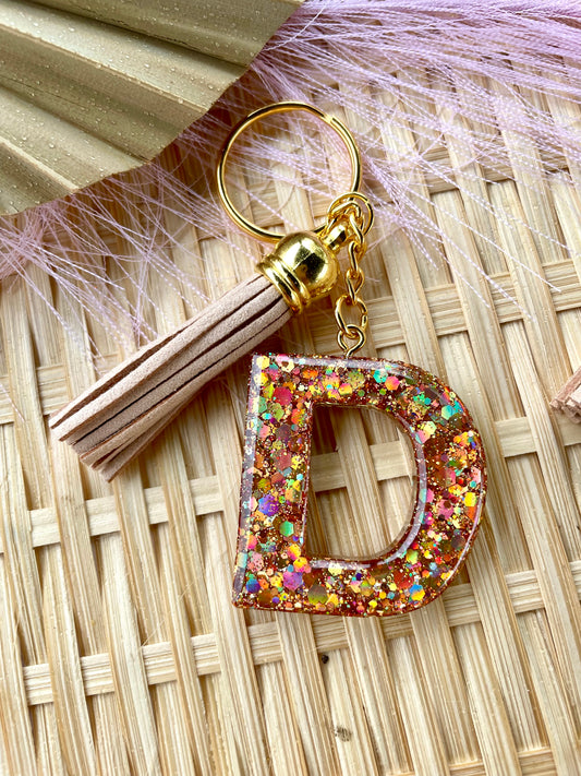 Initial Keychain Gold Glitter Keyring