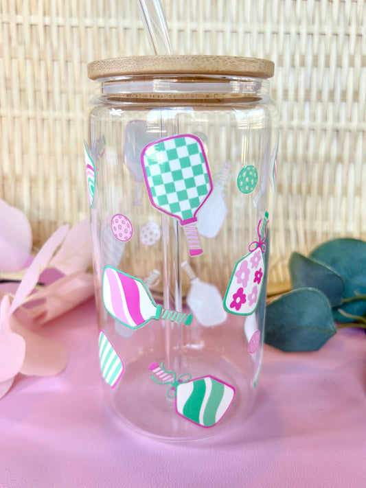 Cute Pickleball Glass Cup