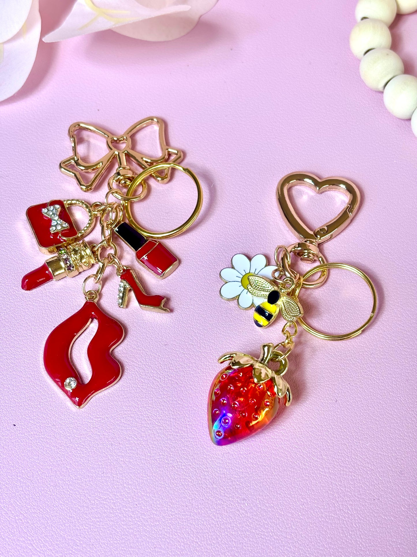Bag Charms Keychain Strawberry or Red lips