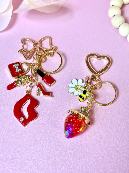 Bag Charms Keychain Strawberry or Red lips