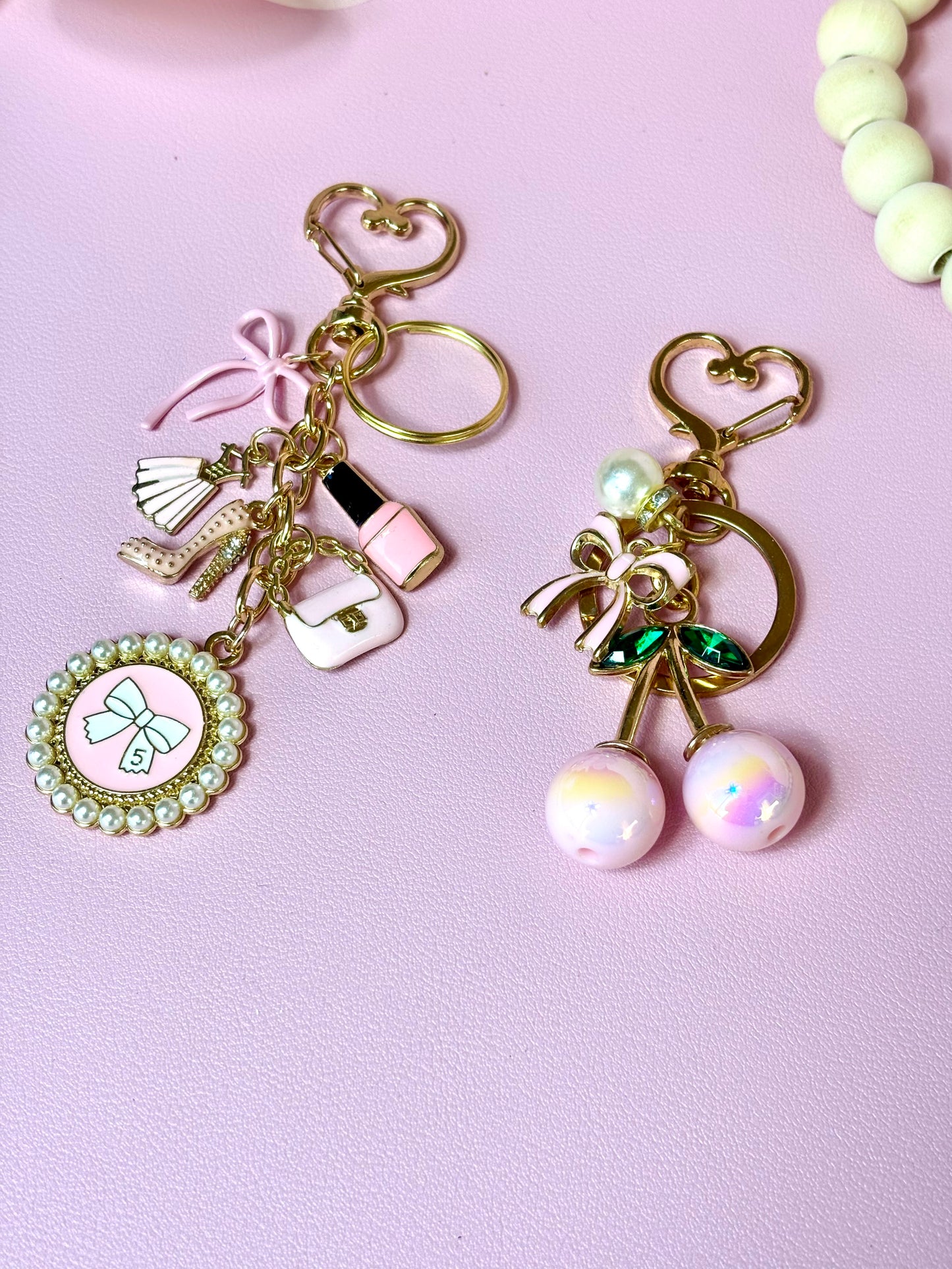 Bag Charms Keychain Pink Bow or Pink Cherries