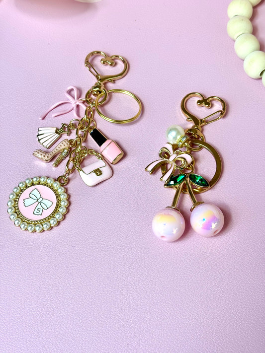 Bag Charms Keychain Pink Bow or Pink Cherries