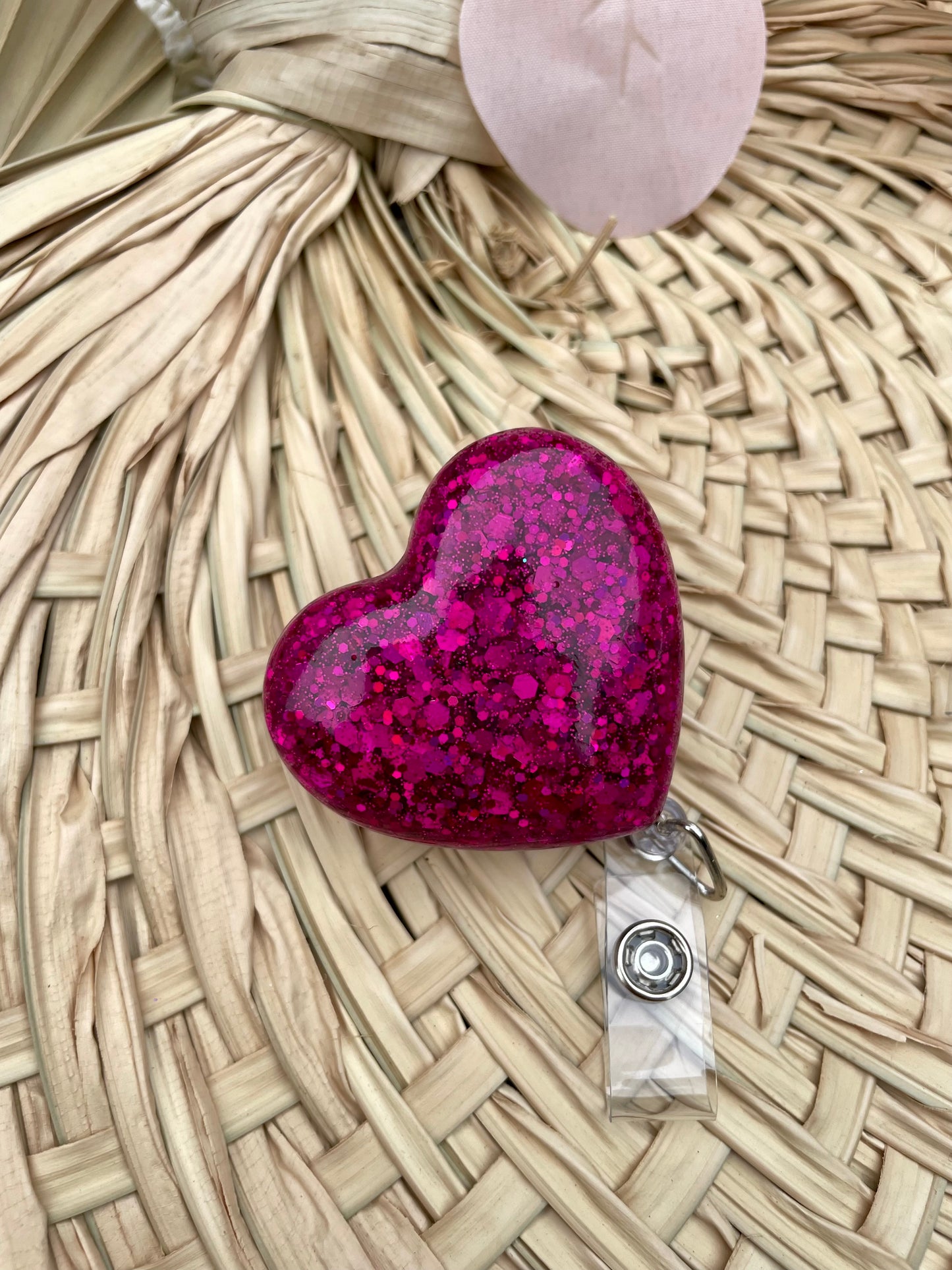 Badge Reel Retractible Sparkly Glitter Hearts