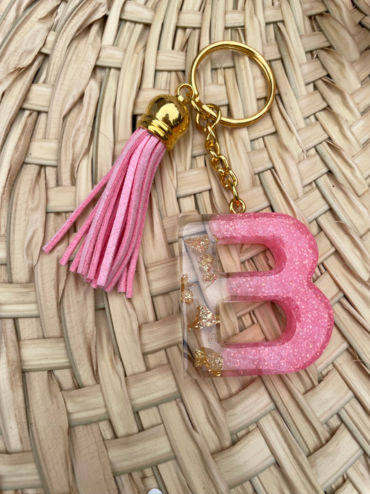 Initial Keychain Pink Keyring